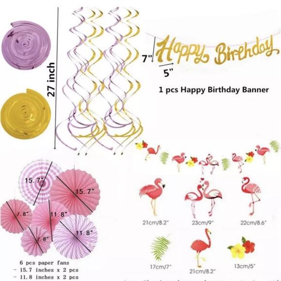 Tropical Pink Flamingo Party Honeycomb Decoration,Swirl Decorations,Hanging Pin - Picture 3 of 12